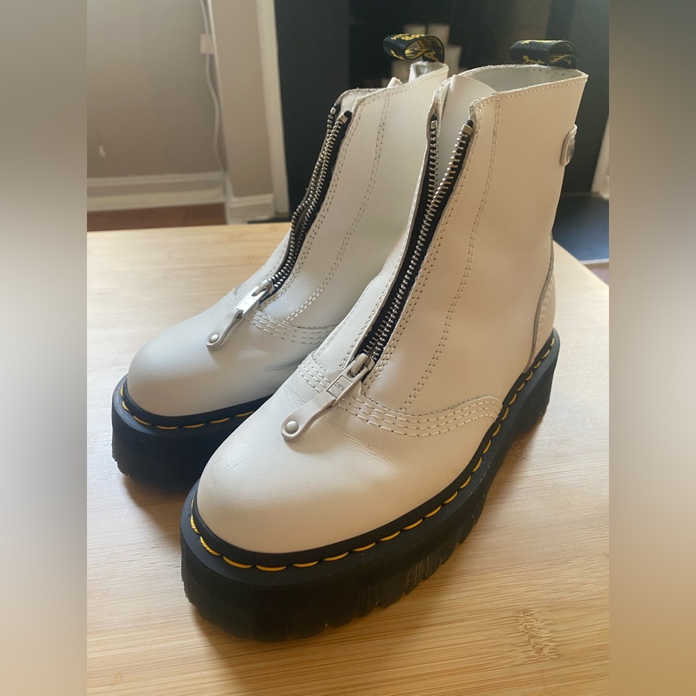 Dr. Martens White Jetta Zipped Leather Boots